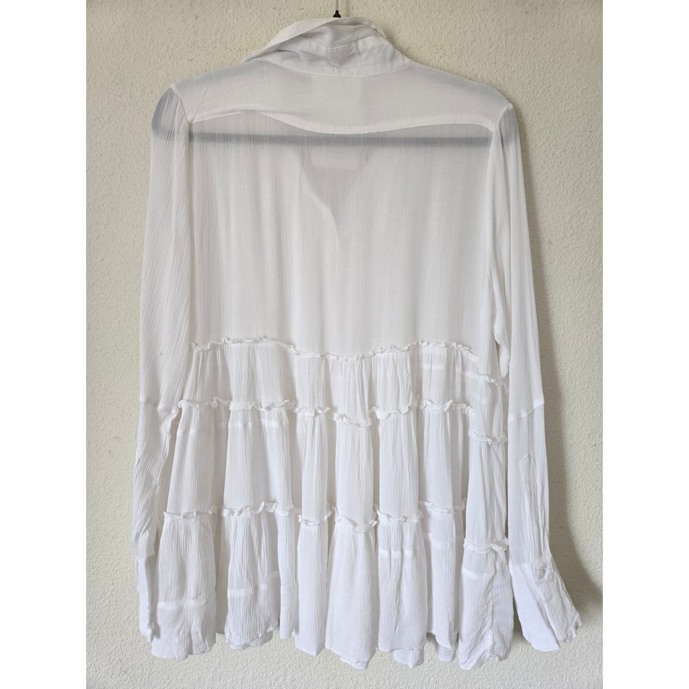 Free People One White Cotton Gauze Lace Tiered Babydoll Tunic Top Small - Picture 5 of 8